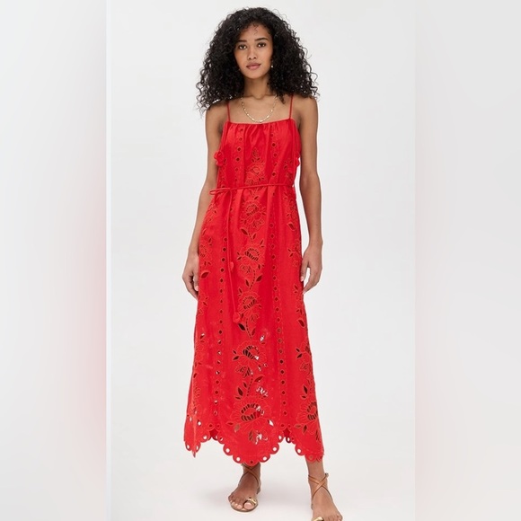 New Farm Rio Porcelain Garden Red Linen Midi Dress size Small - Picture 4 of 17